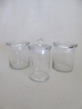 NEW 4.75” & 6” THICK GLASS JARS LIDDED PLASTIC AIR TIGHT SEALS (LOT OF 3)